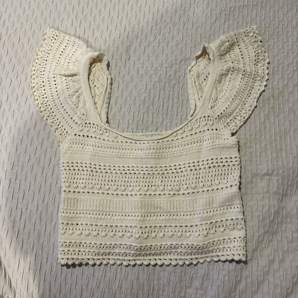 Elegant Cream Crochet Women's Top